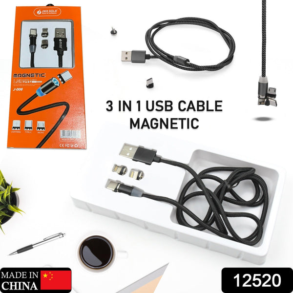 Magnetic Charging Cable 3 in 1 Metal Magnetic Micro USB Type C Lighting Cable with LED, Multiple Charging Adapters for All Android and all Smartphones  (Compatible with All Android and iPhone Smartphones, Tablet, PC, Mobile - Goyaldeal.com