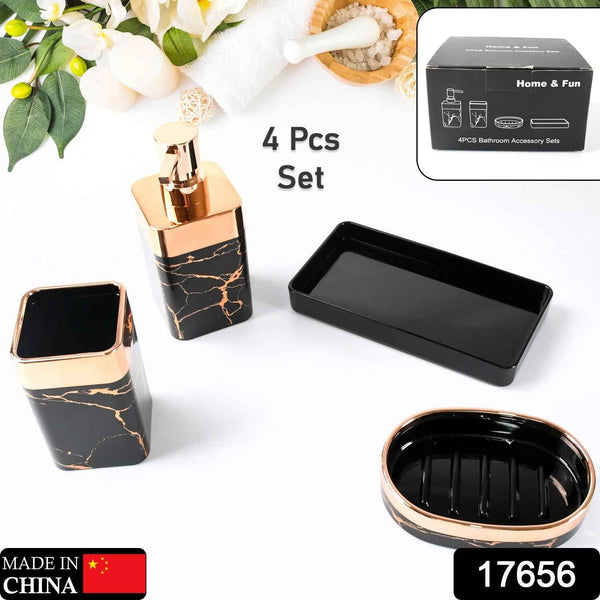 Bathroom Accessories Set, Bathroom Decor with 1 Soap Dispenser, 1 Tumbler, 1 Tray, 1 Soap Dish for Bathroom, Kitchen, Office, Gift for Women and Men (4 pcs set)
