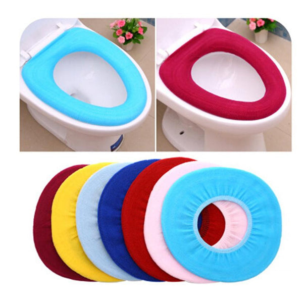 Bathroom Soft Thicker Warmer Stretchable Washable Cloth Toilet Seat Cover (1pc) - Goyaldeal.com