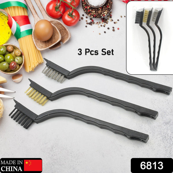 Mini Wire Brush Set Brass Nylon Stainless Steel Bristles Household Cleaning Brush for Gas Stove, Smoke Machine Tool Burner Tiles Tap Rust Removal Welding Slag Dirt & Paint Scrubbing (3 Pcs Set) - Goyaldeal.com