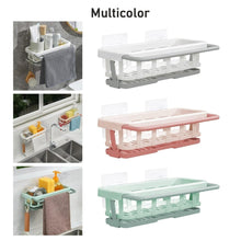Multipurpose Platic Hanging Drain Rack Retractable Sponge Storage Hanging Rack With Adhesive Hook for Kitchen and Bathroom Dishcloth Holders Basket Drying Tray Organizer - Goyaldeal.com
