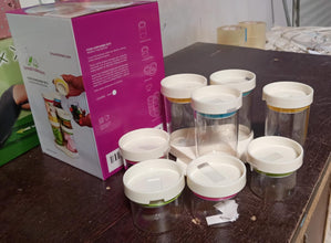 Multipurpose Plastic Transparent Storage Containers Masala Box Dabba Spice, Plastic Masala Spices Container Set Capacity With Airtight Lid Kitchen Pantry Organizer For Salt Mukhwas Box With Tray (8 Pc Set) - Goyaldeal.com