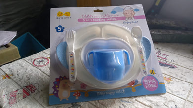 5in1 Baby Feeding Set for Kids and Toddlers,Children Children Dinnerware Set - Feeding Set for Kids, Cartoon Design Plate, Cup, Spoon, Fork  Tableware Cutlery for Kids Microwave (5 Pcs Set) - Goyaldeal.com