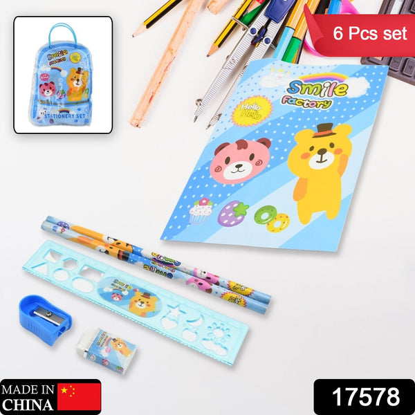 Stationery Kit for Kids - Stationery Set, Includes Wooden Pencil, Sharpener, Pencil and Eraser Set, Birthday Return Gift for Kids, Boys, Girls, 2 Pencil, 1 Scale, 1 Notebook,1 Sharpener, 1 Eraser & With Zip Bag (6 Pcs Set) - Goyaldeal.com