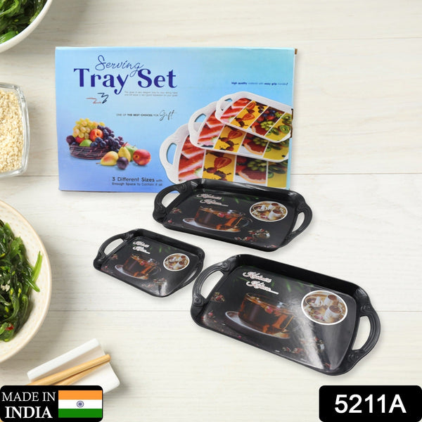 Serving Tray Set  (Pack of 3 Pcs) (Small, Medium, Large) (Multicolour) - Goyaldeal.com