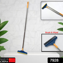 2 in 1 Cleaning Brush & Wiper , Long Handle Floor Brush, Rotatable Cleaning Brush for Bathroom, Kitchen, 120 Degree Triangular Rotating Brush Head with Wiper - Goyaldeal.com