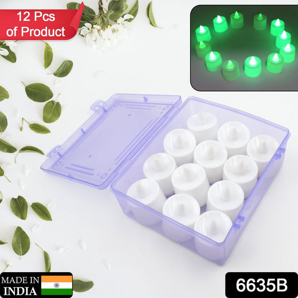 GREEN FLAMELESS LED TEALIGHTS, SMOKELESS PLASTIC DECORATIVE CANDLES - LED TEA LIGHT CANDLE FOR HOME DECORATION (PACK OF 12) - Goyaldeal.com
