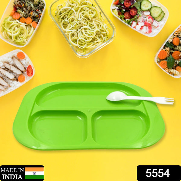 Plastic Food Plates / Biodegradable 3 Compartment Square Plate With Spoon for Food Snacks / Nuts / Desserts Plates for Kids, Reusable Plates for Outdoor, Camping, BPA-free (1 Pc) - Goyaldeal.com