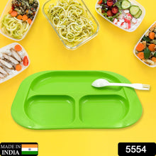 Plastic Food Plates / Biodegradable 3 Compartment Square Plate With Spoon for Food Snacks / Nuts / Desserts Plates for Kids, Reusable Plates for Outdoor, Camping, BPA-free (1 Pc) - Goyaldeal.com