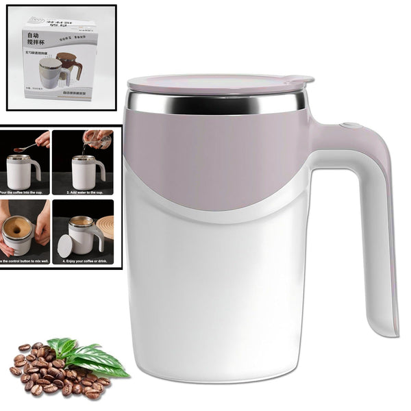 Stirring Coffee Mug | Magnetic Stirring Coffee Cup | Stainless Steel Mug for Milk | Travel Mixing Cup | Self Stirring Coffee Mug, Suitable for Coffee / Milk / Hot Chocolat | Battery Operated ( Battery Not Included) - Goyaldeal.com