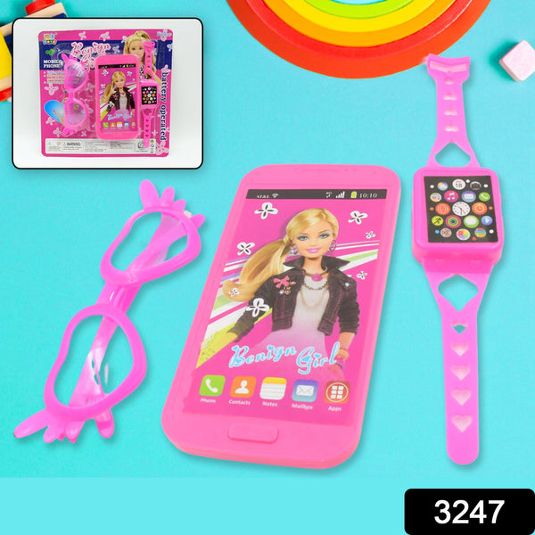 Barbiee Musical Phone, Watch & Glasses Set for Girls – ABS Calling Toy (3-Piece, Battery Not Included) - Goyaldeal.com