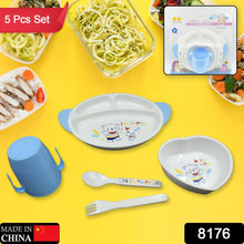5in1 Baby Feeding Set for Kids and Toddlers,Children Children Dinnerware Set - Feeding Set for Kids, Cartoon Design Plate, Cup, Spoon, Fork  Tableware Cutlery for Kids Microwave (5 Pcs Set) - Goyaldeal.com
