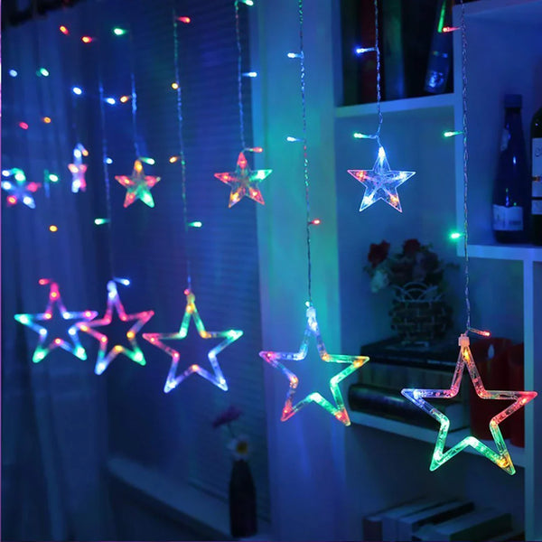12 Stars LED Curtain String Lights with 8 Flashing Modes for Home Decoration, Diwali & Wedding LED Christmas Light Indoor and Outdoor Light ,Festival Decoration (Multicolor / With Box) - Goyaldeal.com