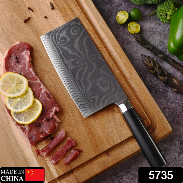Stainless Steel Chef Damascus Cleaver Vegetable Knife with Plastic Handle & Cover, Multipurpose Use for Kitchen or Restaurant (12 Inch) - Goyaldeal.com
