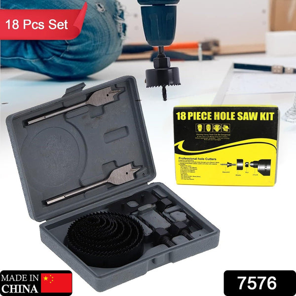 Drill Hole Cutter, Carbon Steel High Accuracy Incisive Hole Saw for Cutting PCV for Cutting Plastic for Cutting Wood Hole Saw Kit (18 Pcs Set) - Goyaldeal.com
