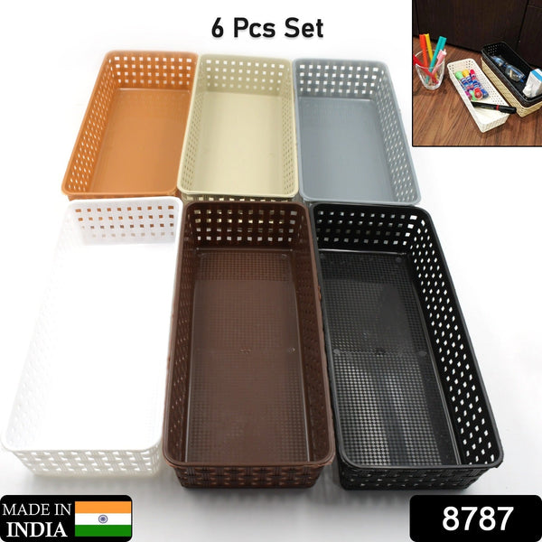 Plastic Multipurpose Desk Organizer Tray Office Drawer Dividers Storage Bins for Kitchen, Bathroom, Office, Makeup, Bedroom Dresser, Craft Basket Rack Multicolour (6 Pcs Set) - Goyaldeal.com