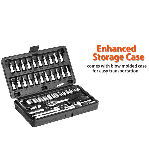 46pcs Metal 1 / 4"" Socket Set (Black, 46pcs) - Goyaldeal.com