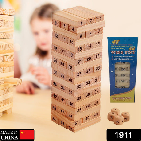 54 Pcs Blocks 4 Dices Wooden Tumbling Stacking Building - Goyaldeal.com