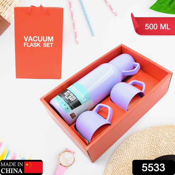 Vacuum Flask Set – Stainless Steel Thermos with 3 Cups, Approx 500ml - Goyaldeal.com