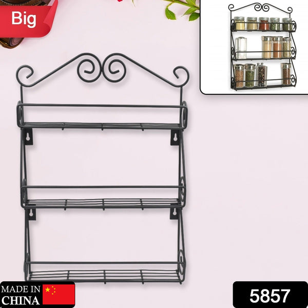 Big Wall Mounted Iron Wall Shelf with 3 Storage Racks for Kitchen, Pantry, Cabinet, Counter top or Free Standing, Rack Holder for Kitchen - Goyaldeal.com