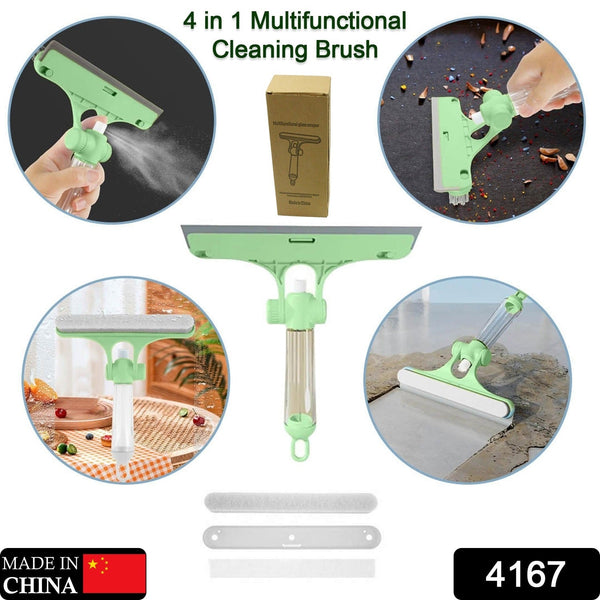 4 in 1 Multifunctional Glass Scraper, Window Glass Wiper with Watering Can, Silicon Cleaning Squeegee with Two Brush Heads, Practical Squeegee for Shower Doors, Windows, Tiles and Car Glass - Goyaldeal.com