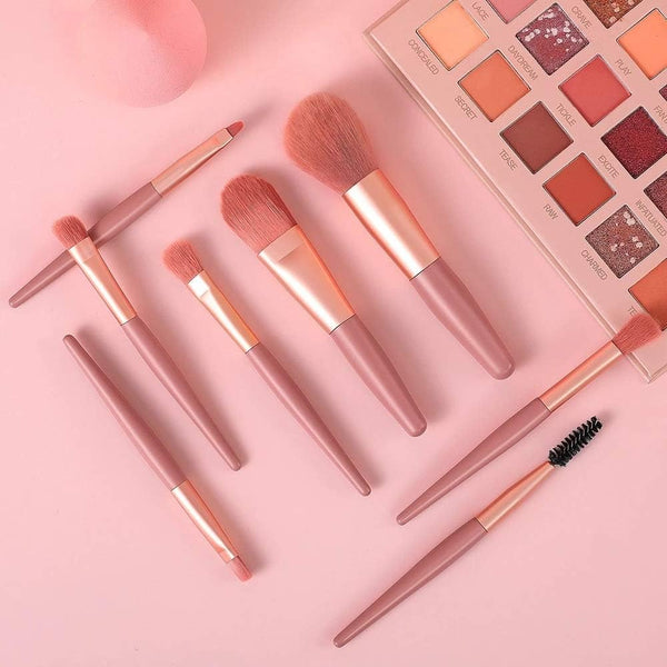 8-Piece Mini Makeup Brush Kit – Portable Premium Synthetic Set with Case (Mix Colors) - Goyaldeal.com