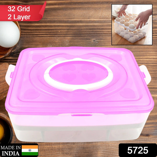 2Layer, 32 Grid Egg Tray with Lid Egg Carrier Holder for Refrigerator, Camping Food Storage Container with Handle (1 Pc ) - Goyaldeal.com