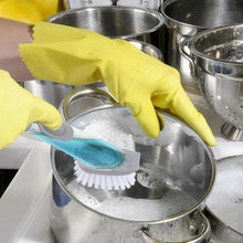 Home & Kitchen Cleaning Brushes, Scrubber, Soap Dispenser Scrub Brush for Pans Pots and Bathtub Sink (2 In 1) - Goyaldeal.com