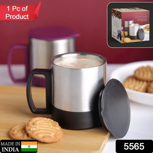Stainless Steel Coffee/Tea Cup, Stainless Steel Lid Cover Hot Coffee/Tea Mug Hot Insulated Double Wall Stainless Steel, Coffee and Milk Cup with Lid & Handle Easy To Carry - Coffee Cup (1 Pc) - Goyaldeal.com