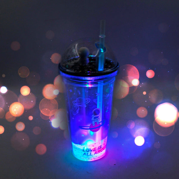 LED Glow Light, Design Printed Insulated Double Wall Plastic Tumbler Cups With Straws 13oz Theming Astronaut in Space Travel Tumbler Freezer Mug Drinking Cups for Boys and Girls School/Tuition/Gym/ Picnic (Pack Of 1) - Goyaldeal.com