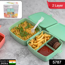 Double-Layer Square Lunch Box with  Spoon , 4 Compartment Tiffin & Push Lock , Plastic Tiffin Box for Travelling, School Kids & Office Exclusive, Home - Goyaldeal.com