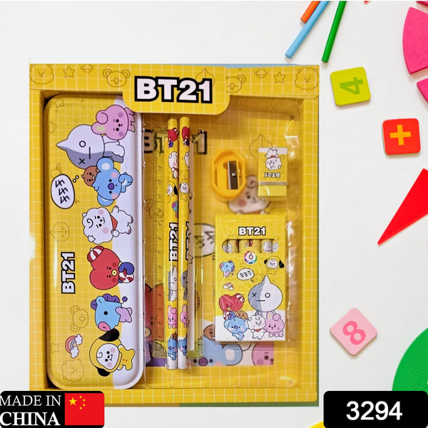 Stationery Kit for Kids - Metal Pencil Box, Sharpener, Pencil & Eraser (12 Pc Set) - Goyaldeal.com