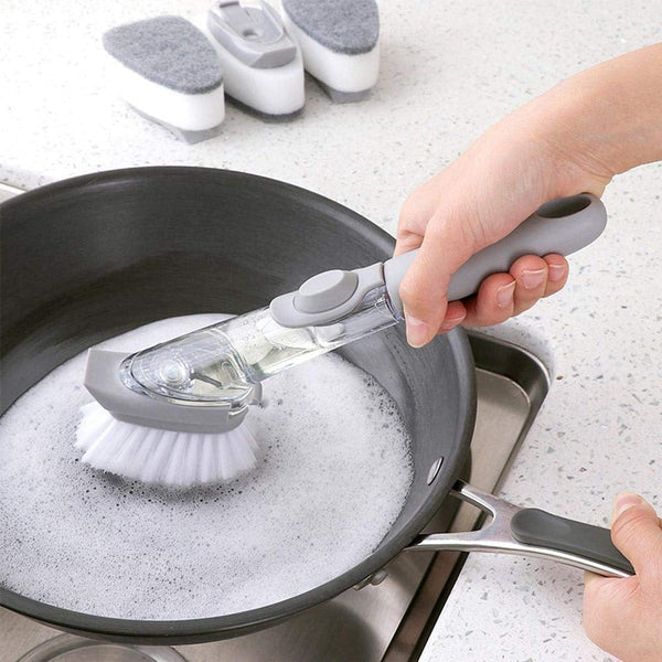 Home & Kitchen Cleaning Brushes, Scrubber, Soap Dispenser Scrub Brush for Pans Pots and Bathtub Sink (2 In 1) - Goyaldeal.com