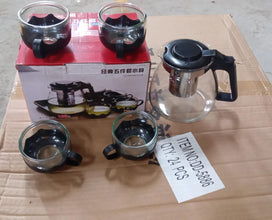 Flame Proof Glass Kettle & Cup Set With Strainer High Quality Kettle Set For Home & Café Use  (4 Cup & 1 Kettle) (24 Pc MOQ) - Goyaldeal.com
