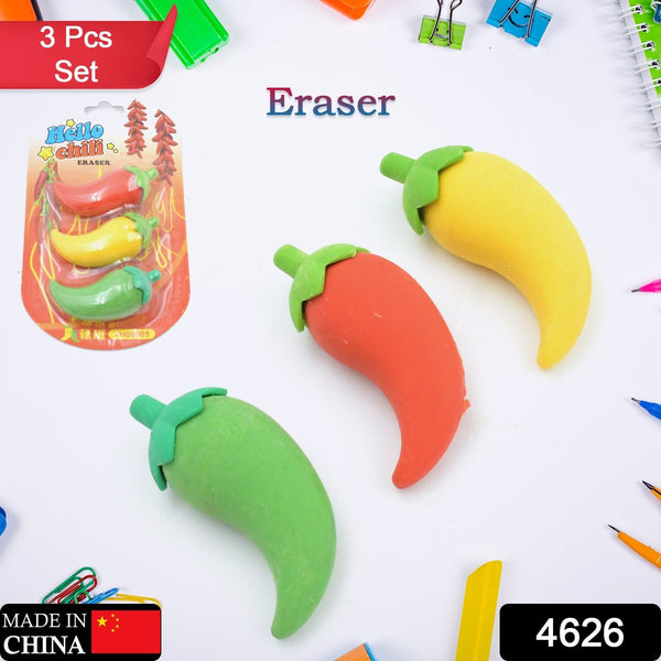 3D Fancy Colorful Chili Shape Erasers – Mini Novelty Eraser Set (3 Pc) - Goyaldeal.com