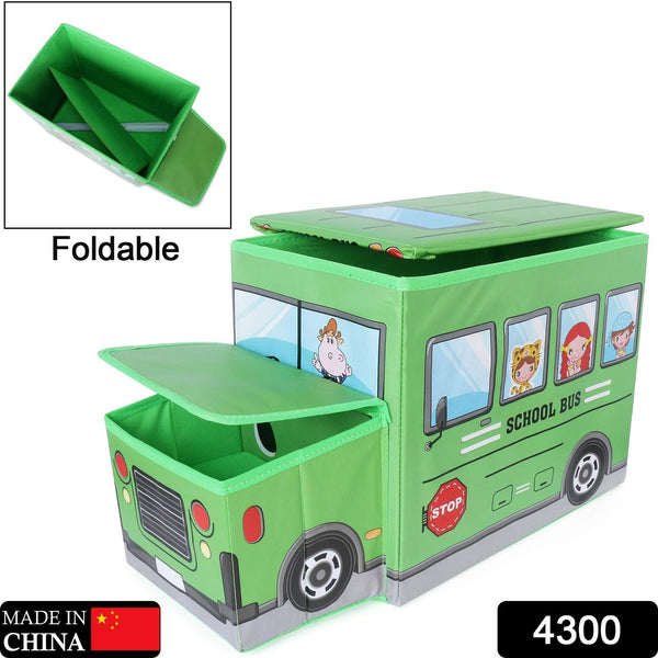 Foldable Bus Shape Toy Box Storage with Lid for Storage of Toys Basket Useful as Toy Organizer mountable Racks Surface Multipurpose Basket for Kids Wardrobe Cabinet Wood with Cloth Cover For Home Decor Books, Game, Baby Cloth (Mix Color & Design ) - Goyaldeal.com