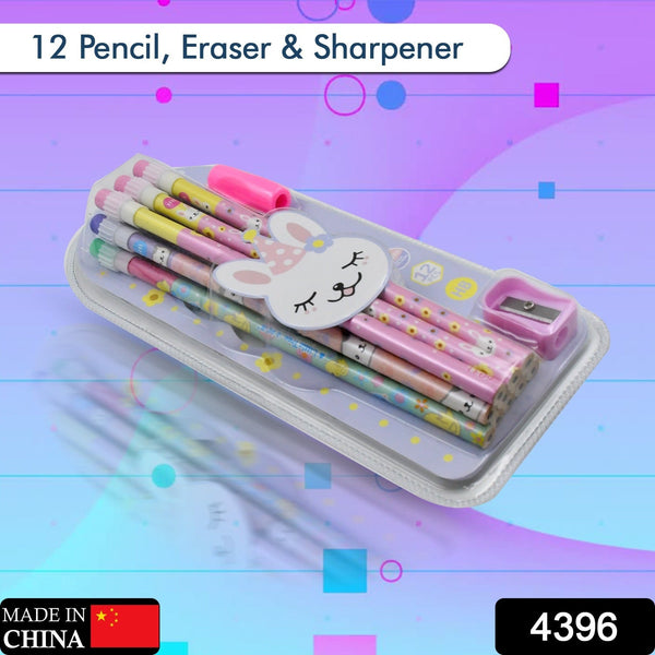 Cute Rabbit Bear Drawing Graphite Writing Pencil Set with Pencil Sharpener & Eraser, Pencil and Eraser Set with Eraser for Kids, for Girls, Fancy School Stationary, Birthday Party Return Gift (14 Pc Set) - Goyaldeal.com