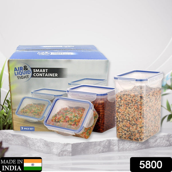 Classics Rectangular Plastic Airtight Food Storage Containers with Leak Proof Locking Lid Storage container set of 3 Pc( Approx Capacity 500ml,1000ml,1500ml, Transparent) - Goyaldeal.com