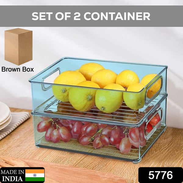 Plastic Refrigerator Organizer Bins, Set Of 2 Stackable Fridge Organizers with Handle, Clear Organizing Food Fruit Vegetables Pantry Storage Bins for Freezer kitchen Cabinet Organization and Storage (2 Pcs Set Mix Color) - Goyaldeal.com