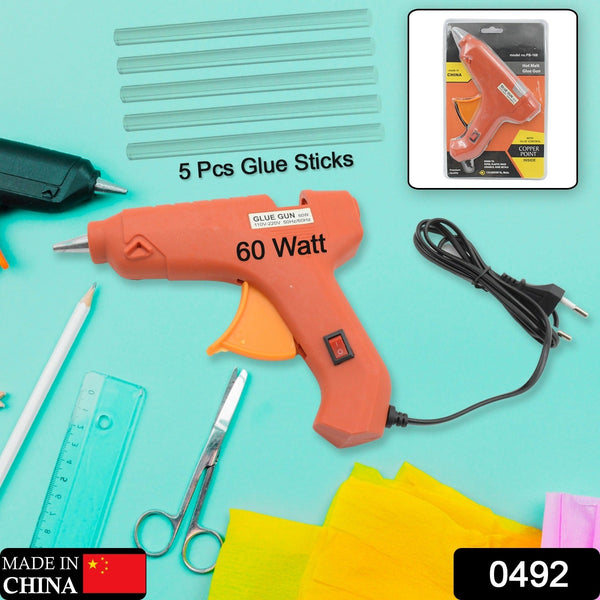 Professional 60 Watt Hot Melt Glue Gun with 5 Glue Sticks & On/Off Switch - Goyaldeal.com