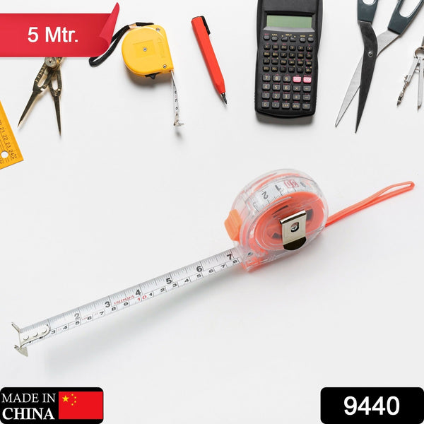 5 Meter Measuring Tape with Press Release Locking System, Measuring Tape with Transparent Gripper for Engineering/Hight/Decoration Measurement - Goyaldeal.com