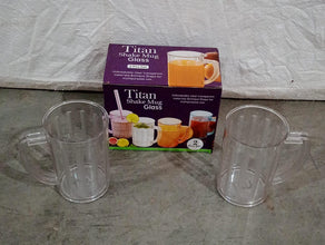 Stylish Juice Glass With Handle, Water Glass, Beer Glass, Milk Shake Glass, Multipurpose Glass Plastic Beer Mug, Unbreakable Beer Tasting Glasses, Clear Juice Glasses Suitable for Kids (2 pc) - Goyaldeal.com