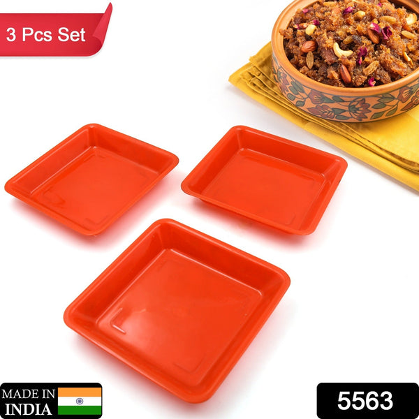 Square Plastic Halwa Dinner Plate Snacks / Breakfast, Restaurant Serving Trays Home School Coffee Hotel Kitchen Office (3 Pcs Set) - Goyaldeal.com