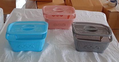 Multipurposes Plastic Basket, Organizer for Kitchen, Countertop, Cabinet, Bathroom with Lid, Plastic Storage Basket For Store Fruits, Vegetables, Magazines, Cosmetics, Stationary (1 Pc / Mix Color ) - Goyaldeal.com