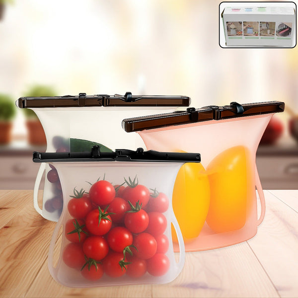 Eco-Friendly Food Storage: Reusable Silicone Bags (3-Pack) - Leakproof & Safe - Goyaldeal.com