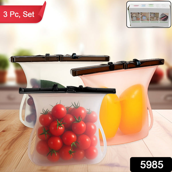 Eco-Friendly Food Storage: Reusable Silicone Bags (3-Pack) - Leakproof & Safe - Goyaldeal.com