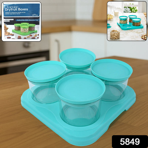 Airtight Container Jar 4 Pc Set With Stylish Tray for Kitchen Unbreakable Jar Set for Multipurpose Storage ( Mukhwas Dani ) - Goyaldeal.com
