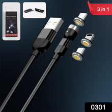 3 in 1 Magnetic USB Charging Cable | USB-c Android and Lightning with Extra Protecting Nylon| Strong Magnetic Cable with Full Rotation Support Fast Charging - Goyaldeal.com